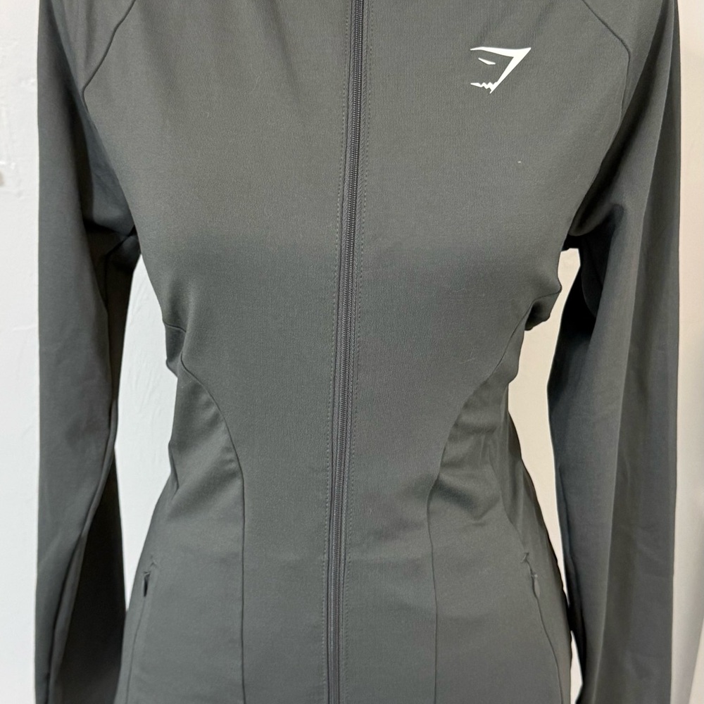 Gymshark Gray Varsity Jacket with Smooth Fabric and Stand-Up Collar